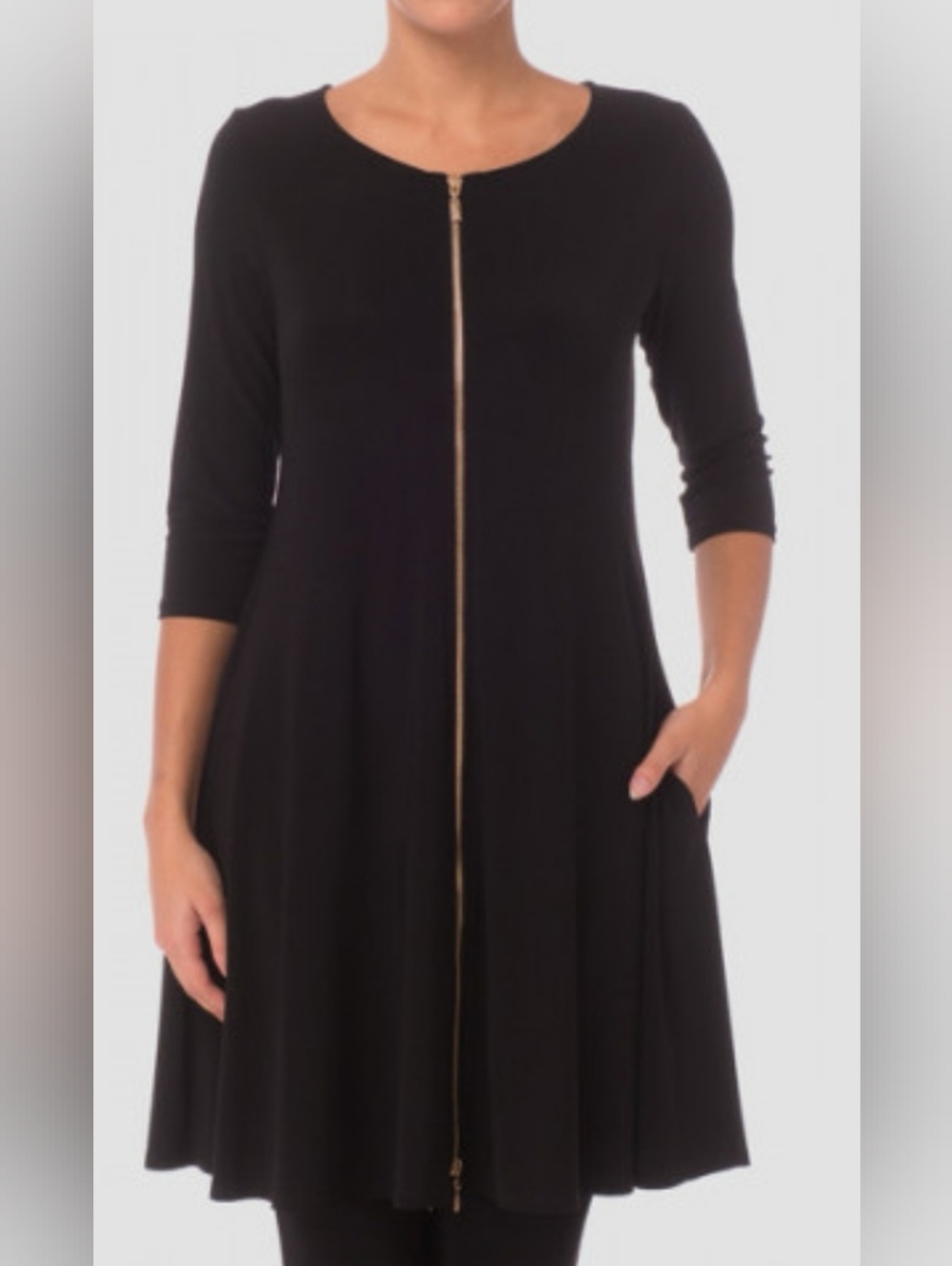 Joseph Ribkoff Solid Dark Blue Full Zip Up W Pockets 3/4 Sleeve Versatile Dress